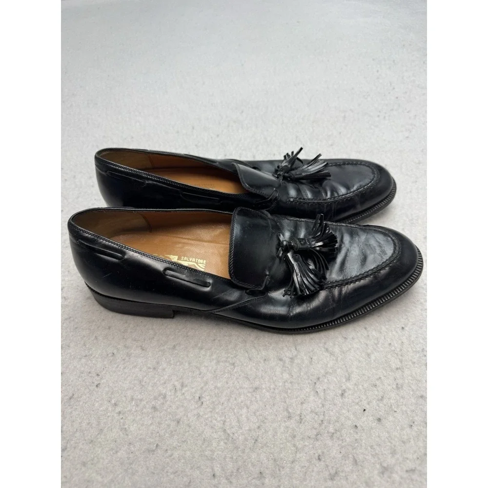 Salvatore Ferragamo Men's Tessel Black  Leather Loafers Moccasins Sz 10.5